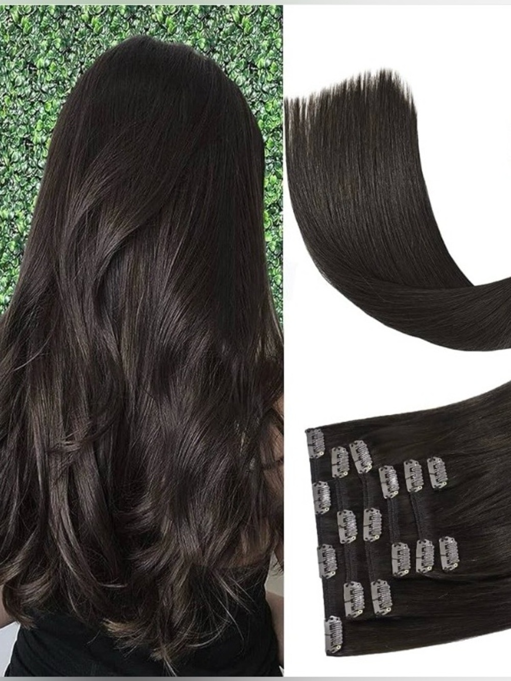 Dark Brown Clip in Hair Extensions Real Human Hair 70g 7Pcs 16 Clips 12 Inch #2